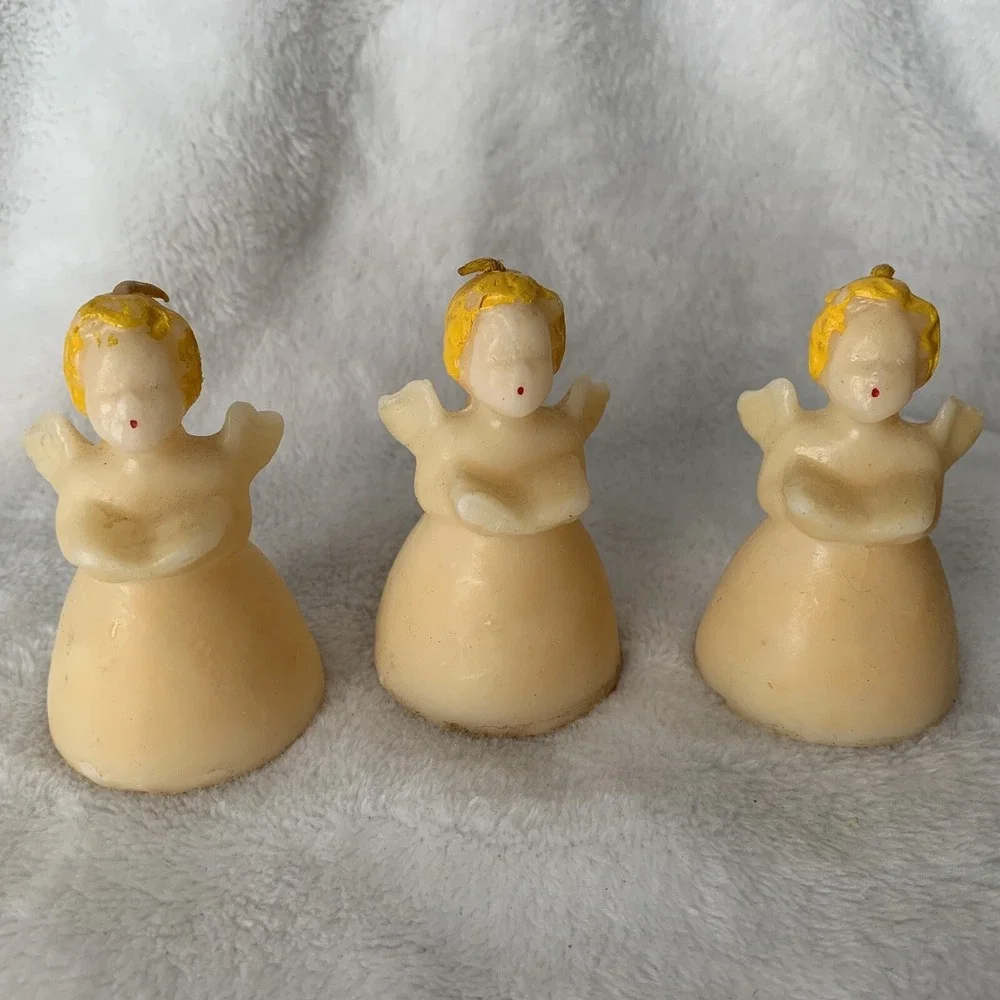 Vintage Lot Of 3 Angel Christmas Candles Tavern Gurley Unscented Choir Carolers